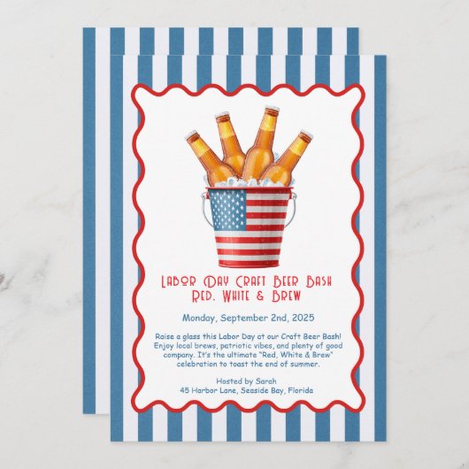 Labor Day Craft Beer Bash - Rood, Wit, Brouwen Kaart (Voorkant / Achterkant)