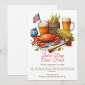 Labor Day Krab Feest Uitnodiging Patriottische Zee (Voorkant / Achterkant)