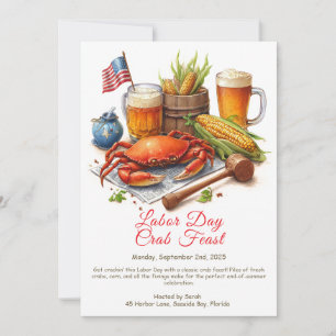 Labor Day Krab Feest Uitnodiging Patriottische Zee