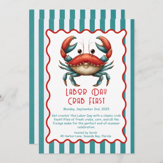 Labor Day Kreeft Feest Uitnodiging Patriottische Z (Voorkant / Achterkant)