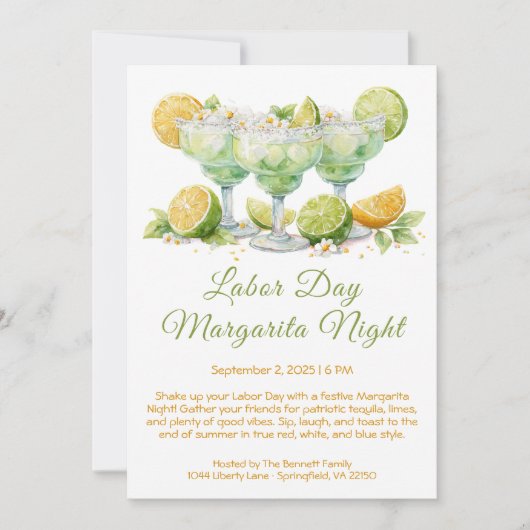 Labor Day Margarita Night Uitnodiging – Patriottis (Voorkant)