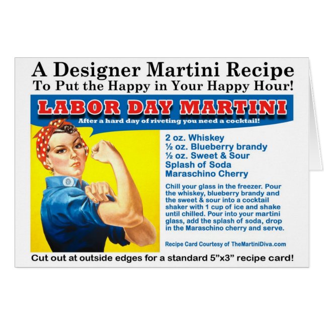 Labor Day Martini Cocktail Recipe Card (Voorkant Horizontaal)