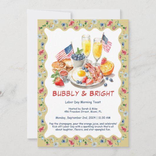 Labor Day Mimosa Brunch Uitnodiging – Patriottisch (Voorkant)