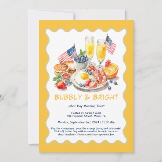 Labor Day Mimosa Brunch Uitnodiging – Patriottisch (Voorkant)