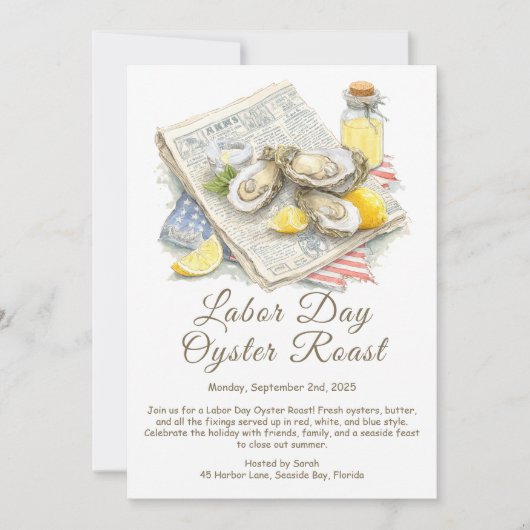 Labor Day Oyster Roast Uitnodiging Patriottische (Voorkant)