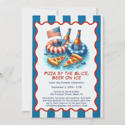 Labor Day Pizza Bier Zwembad Feest Uitnodiging  (Voorkant)