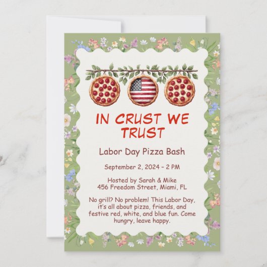 Labor Day Pizza Feest Uitnodiging – Patriottische (Voorkant)