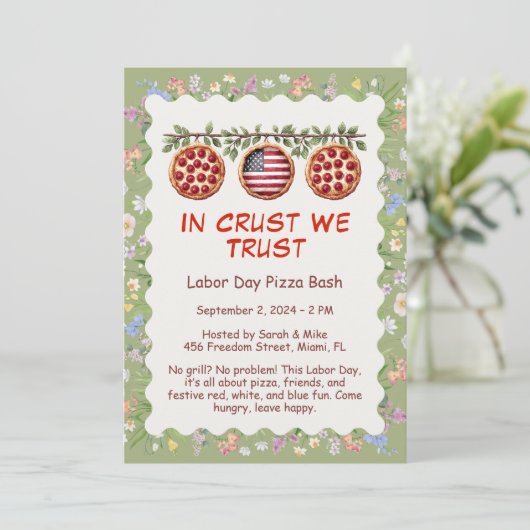 Labor Day Pizza Party Uitnodiging - Patriottische (Staand voorkant)