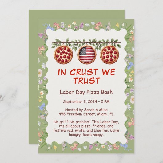 Labor Day Pizza Party Uitnodiging - Patriottische  (Voorkant / Achterkant)