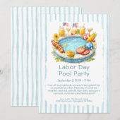 Labor Day Pool Party Rood Wit en Blauw Uitnodiging (Voorkant / Achterkant)