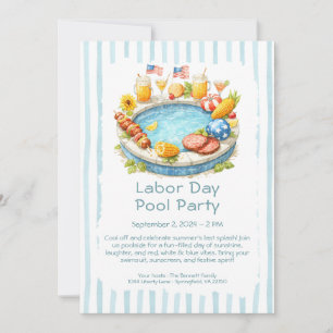 Labor Day Pool Party Rood Wit en Blauw Uitnodiging