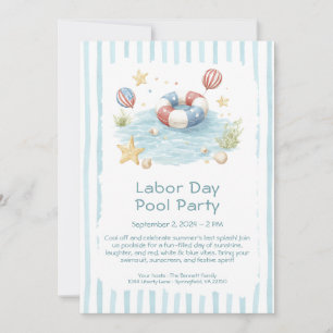 Labor Day Pool Party Rood Wit en Blauw Uitnodiging