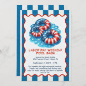 Labor Day Pool Party Rood Wit en Blauw Uitnodiging (Voorkant / Achterkant)