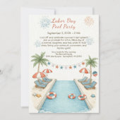 Labor Day Pool Party Rood Wit en Blauw Uitnodiging (Voorkant)