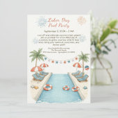 Labor Day Pool Party Rood Wit en Blauw Uitnodiging (Staand voorkant)