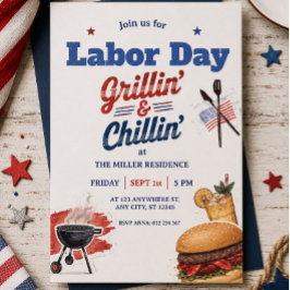 Labor Day Rood Wit Blauw USA BBQ-feest Kaart