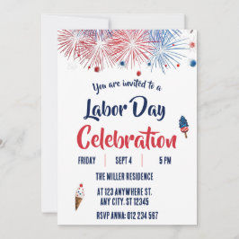 Labor Day Rood Wit Blauw Vuurwerk Feest Kaart