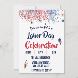 Labor Day Rood Wit Blauw Vuurwerk Feest Kaart