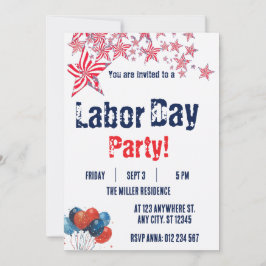 Labor Day Rood Wit Blauw Vuurwerk Feest Kaart