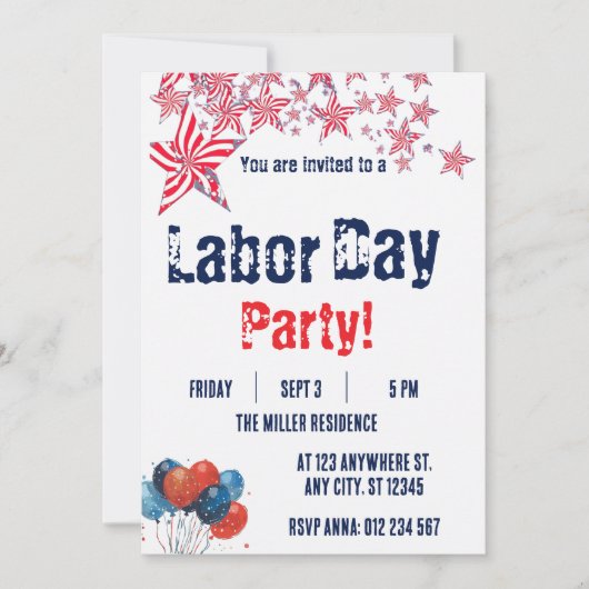 Labor Day Rood Wit Blauw Vuurwerk Feest Kaart (Voorkant)