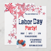 Labor Day Rood Wit Blauw Vuurwerk Feest Kaart (Voorkant / Achterkant)