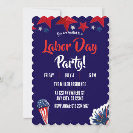 Labor Day Rood Wit Blauw Vuurwerk Feest Kaart