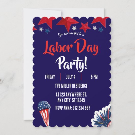 Labor Day Rood Wit Blauw Vuurwerk Feest Kaart (Voorkant)