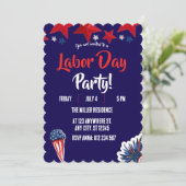 Labor Day Rood Wit Blauw Vuurwerk Feest Kaart (Staand voorkant)