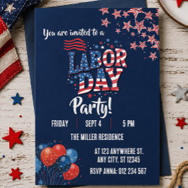 Labor Day Rood Wit Blauw Vuurwerk Feest Kaart
