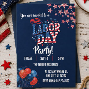 Labor Day Rood Wit Blauw Vuurwerk Feest Kaart