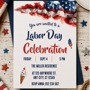 Labor Day Rood Wit Blauw Vuurwerk Feest Kaart