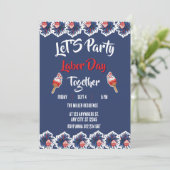 Labor Day Rood Wit Blauw Vuurwerk Feest Kaart (Staand voorkant)