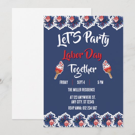 Labor Day Rood Wit Blauw Vuurwerk Feest Kaart (Voorkant / Achterkant)