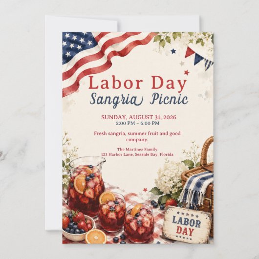 Labor Day Sangria Picknick – Patriottisch Kaart (Voorkant)