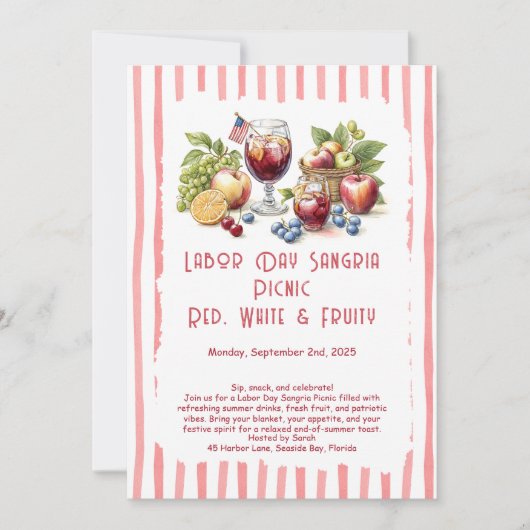 Labor Day Sangria Picknick Uitnodiging – Patriotti (Voorkant)