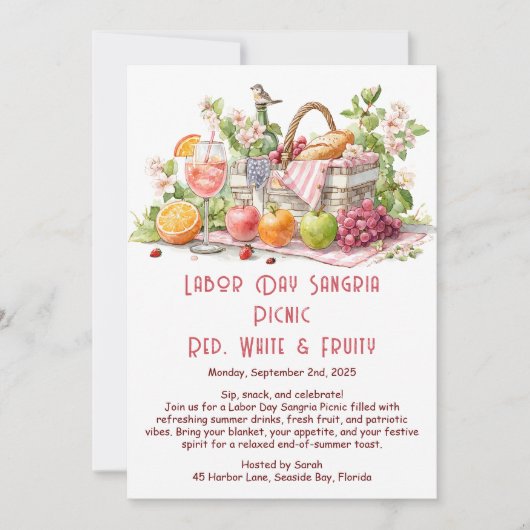 Labor Day Sangria Picknick Uitnodiging – Patriotti (Voorkant)