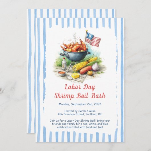 Labor Day Shrimp Boil Invitation - Patriottisch Ze Kaart (Voorkant / Achterkant)