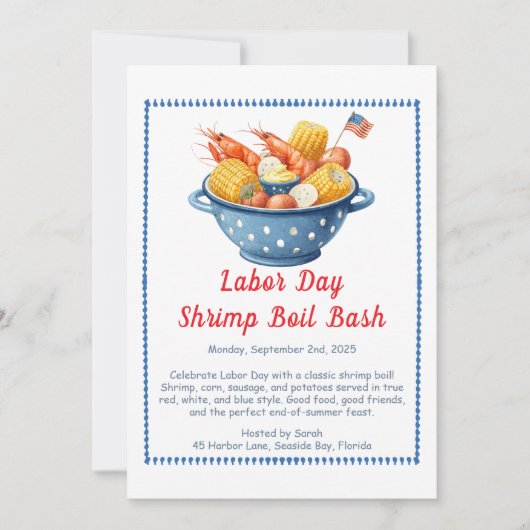 Labor Day Shrimp Boil Invitation - Patriottisch Ze Kaart (Voorkant)