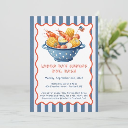 Labor Day Shrimp Boil Invitation - Patriottisch Ze Kaart (Staand voorkant)