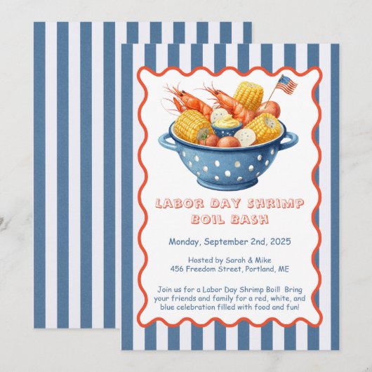 Labor Day Shrimp Boil Invitation - Patriottisch Ze Kaart (Voorkant / Achterkant)