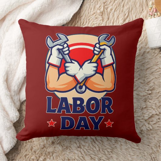 Labor Day Strong Worker Hands Illustration Kussen (Deken)
