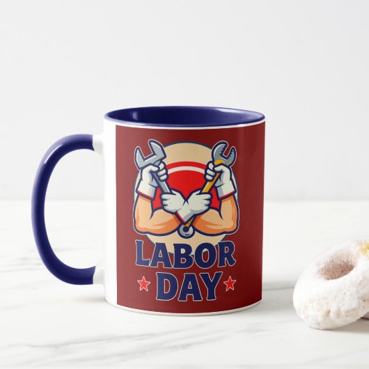 Labor Day Strong Worker Hands Illustration Mok (Met donut)