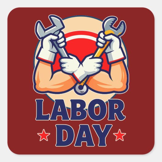 Labor Day Strong Worker Hands Illustration Vierkante Sticker (Voorkant)