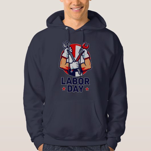 Labor Day Tools Crossed Worker Design Hoodie (Voorkant)