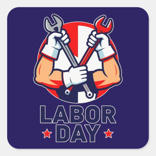 Labor Day Tools Crossed Worker Design Vierkante Sticker (Voorkant)