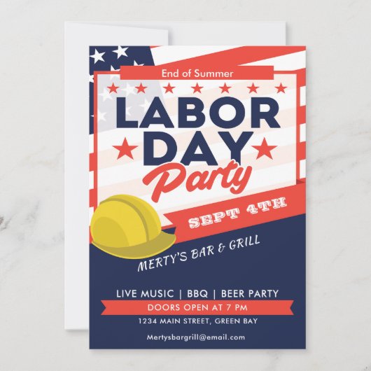 Labor Day USA Flag Hard Pet Party Evenement Uitnod Feestdagenkaart (Voorkant)