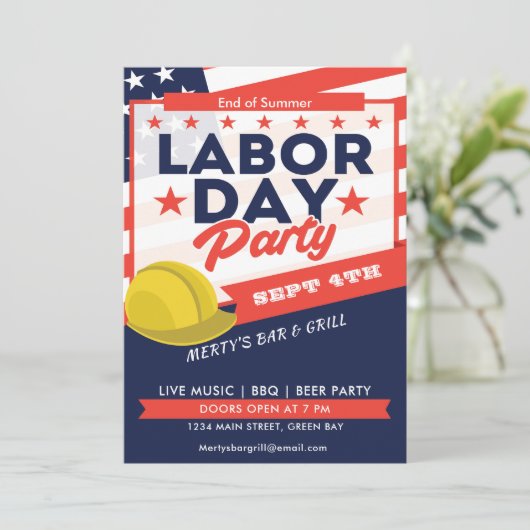 Labor Day USA Flag Hard Pet Party Evenement Uitnod Feestdagenkaart (Staand voorkant)