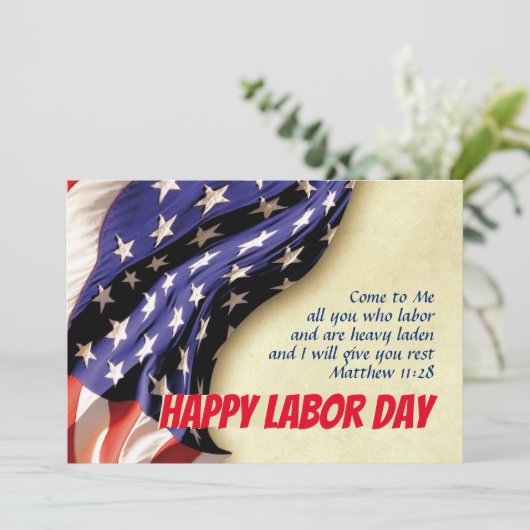 LABOR DAY USA Patriotic Flag Scripture Customized Feestdagenkaart (Staand voorkant)