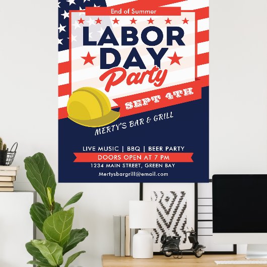 Labor Day USA Vlag Helm Feest Evenement Poster (Thuiskantoor)