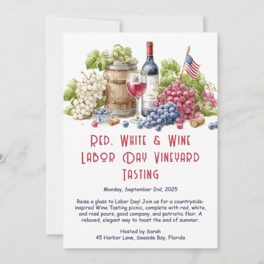 Labor Day wijnproeverij uitnodiging – Patriottisch (Voorkant)